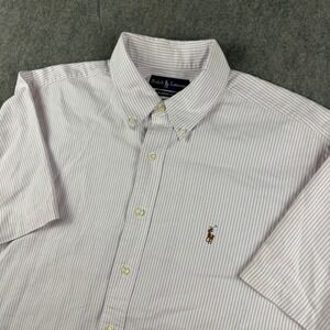 Ralph Lauren Classic Fit Short Sleeve Button Shirt Men XL Stripe Flesh Pony FLAW